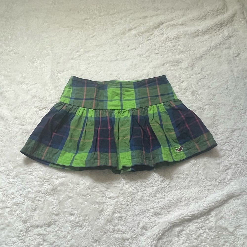 Hollister Green and Blue and pink Gingham junior Plaid mini Skirt size 5